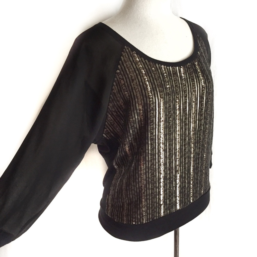Express Black & Gold Dolman Sequin Top